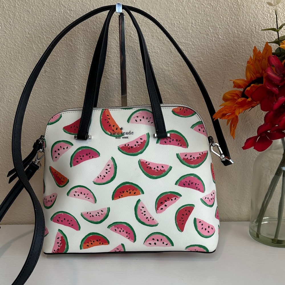 kate spade White Watermelon Print Satchel with Black Straps